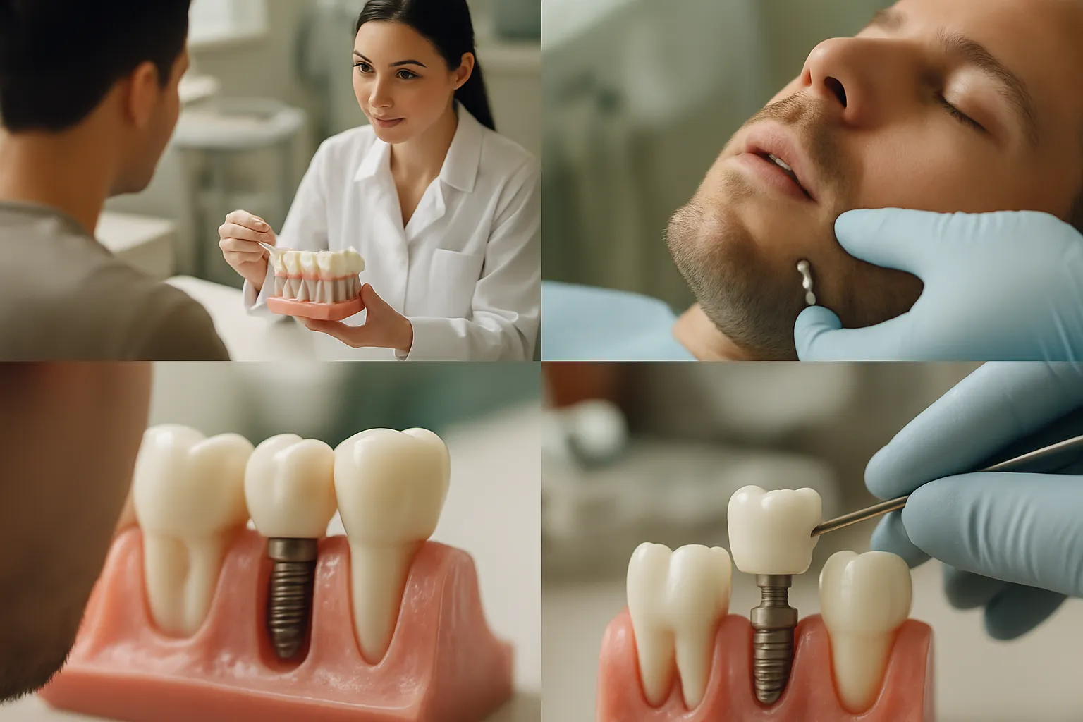 Step-by-step diagram of dental implant stages